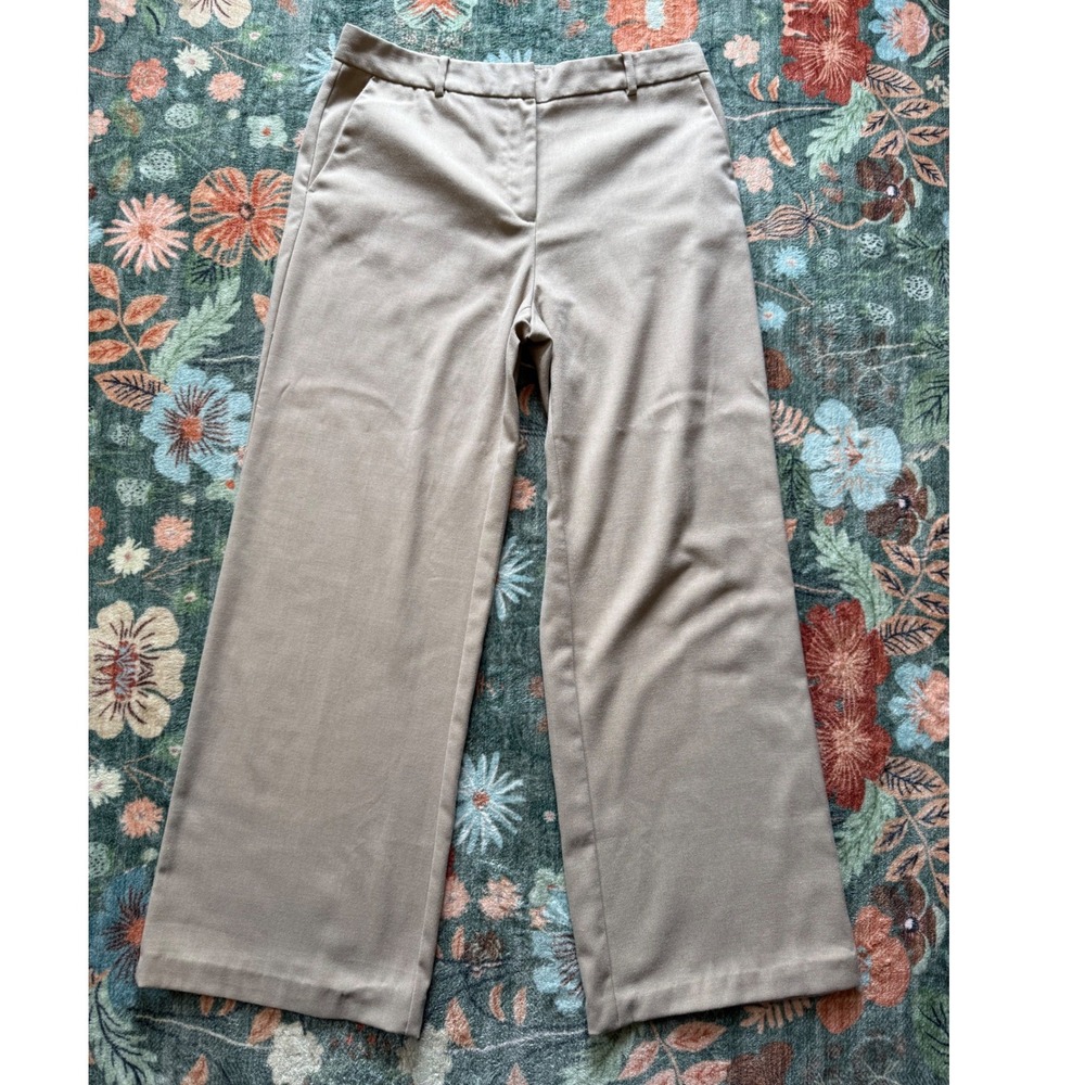 Zara Women Tan Beige Wide Leg High Rise Dress Pants Trousers Size Medium - Picture 2 of 9